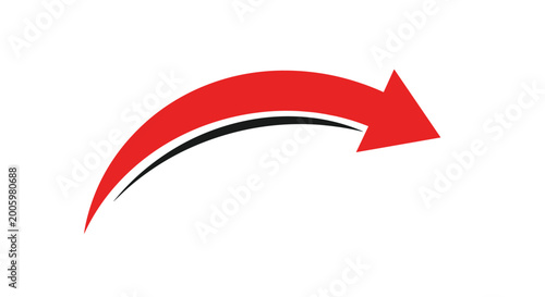 Bold red curved arrow with a black accent line pointing to the right indicating direction, movement, or progress in a graphic design.
