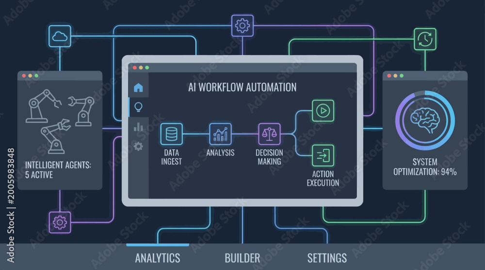 Naklejka premium An AI workflow automation system is displayed on a computer screen.