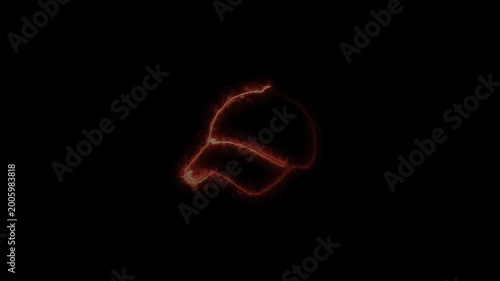 Rotating glowing cap in neon lights on black background, dynamic 3d animation 1. rotating neon cap