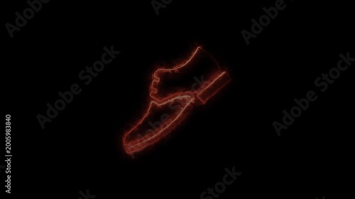 Dynamic neon red sneaker animation with glowing outline on black background, 1. neon sneaker animation