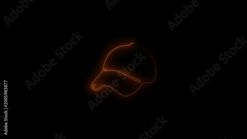 Neon baseball cap animation loop: glowing outline on black background, dark background