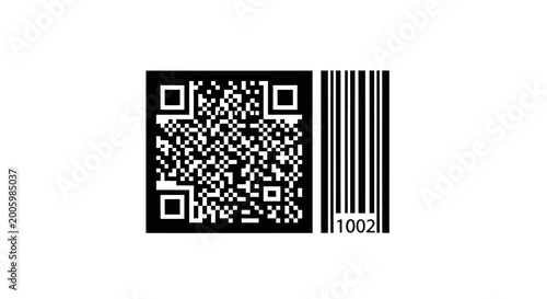 Fotografija Black and White QR Code and Barcode on White Background