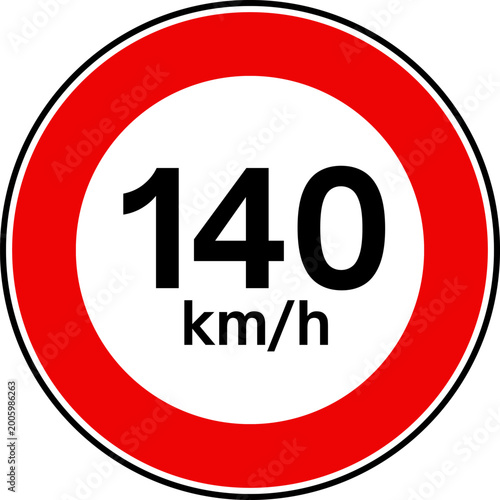 Konstfotografi Circular Speed Limit 140 km h Traffic Sign Vector