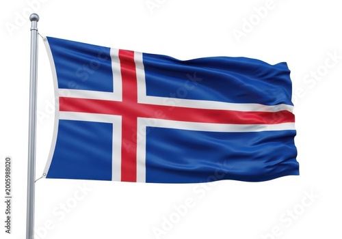 Waving flag of iceland on a flagpole, a nordic island country in the north atlantic ocean, 3d rendering
