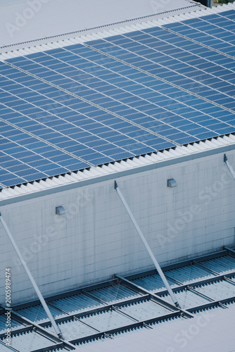 Solar cell panels background on clear warehouse roof top 