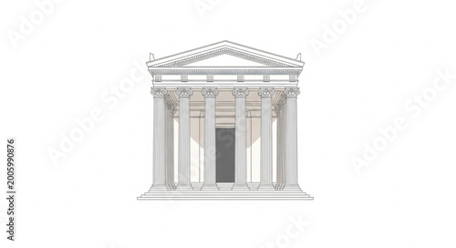 Tableau sur toile Ancient Greek Temple Facade Illustration with Columns and Pediment