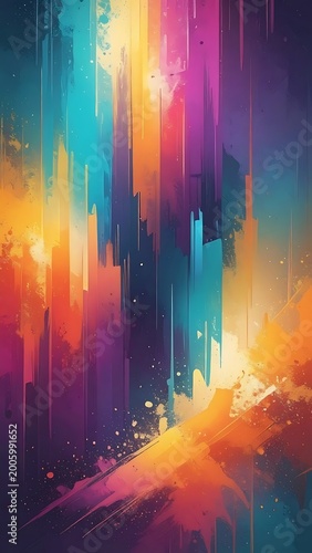 A vibrant abstract artwork with colorful streaks