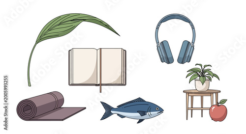 Foto Fish beside table with headphones.
