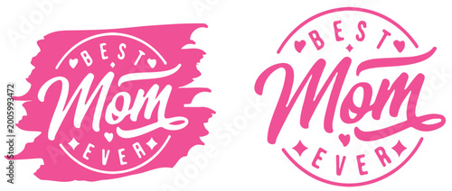 Foto Best Mom Ever Typography Badge, Pink Circular Design with Hearts and Diamonds, M