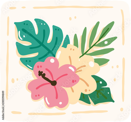 Tropical Flower Patchwork Clipart