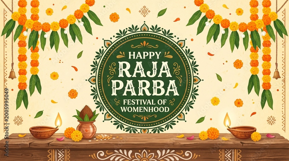 Fototapeta premium Happy Raja Parba, also known as Mithuna Sankranti, raja sankranti - Odisha Festival