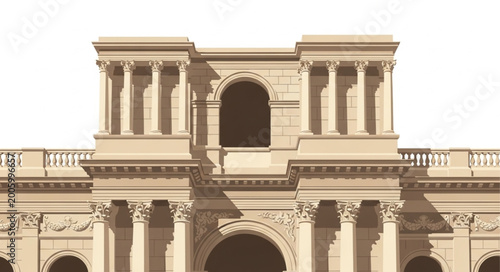 Fotografie Classical Architecture Building Facade with Columns and Arches.