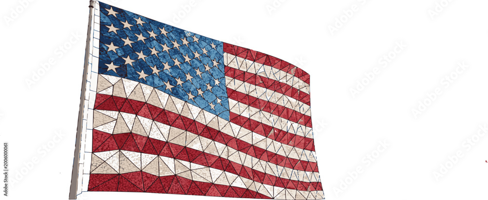 Fototapeta premium American flag waving in wind with geometric pattern vector illustration