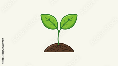 Illustration of a small plant seedling growing out of rich brown soil, symbolizing growth and new beginnings