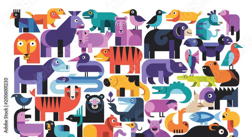 Collection of Diverse Cartoon Animals in Vibrant Colors.