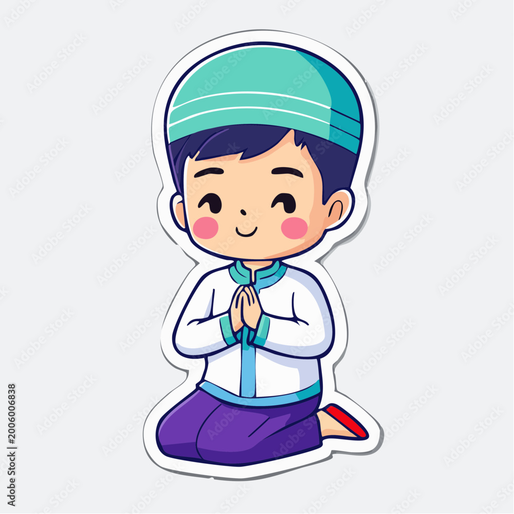 Fototapeta premium Cute Muslim Boy Praying or Greeting