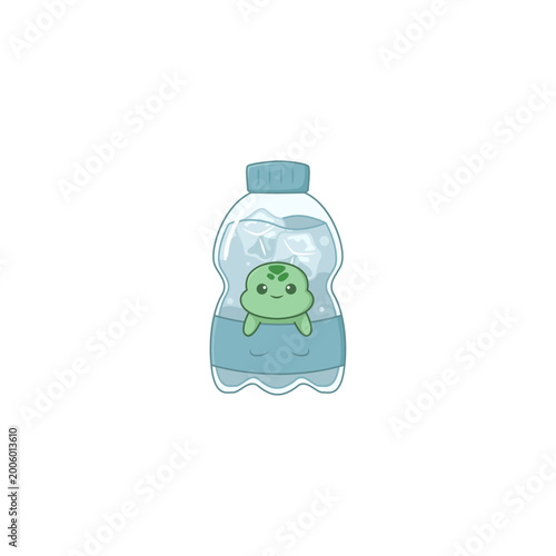 Cold Mineral Water Bottle with Green Monster Illustration