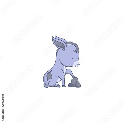 Cute Donkey Stepping on a Rock Illustration