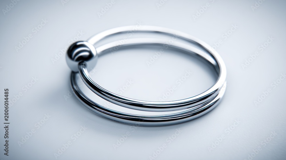 Fototapeta premium Metallic ring object on white surface with modern minimalist design