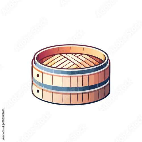 Traditional Japanese bamboo steamer basket for cooking food, isolated on white background