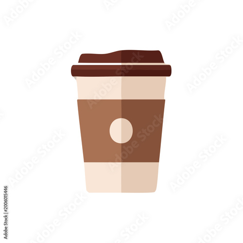 To Go Coffee Cup with Lid, Brown and Beige Design, Isolated