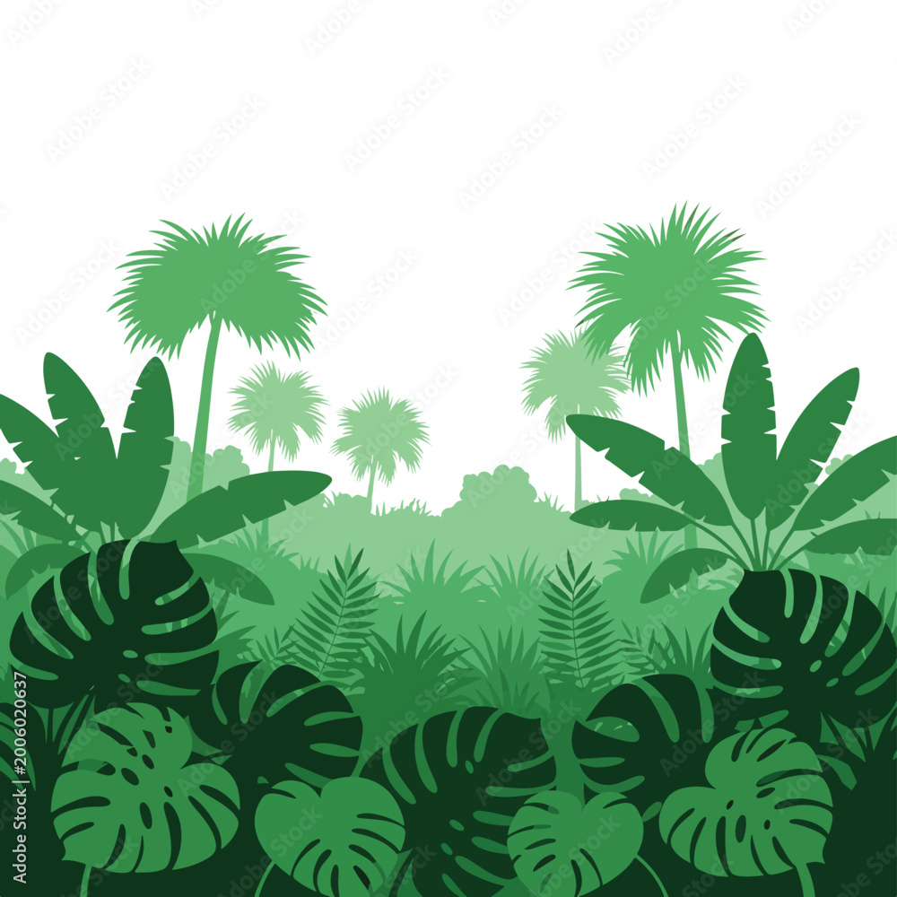 Obraz premium Tropical green palm trees and foliage.
