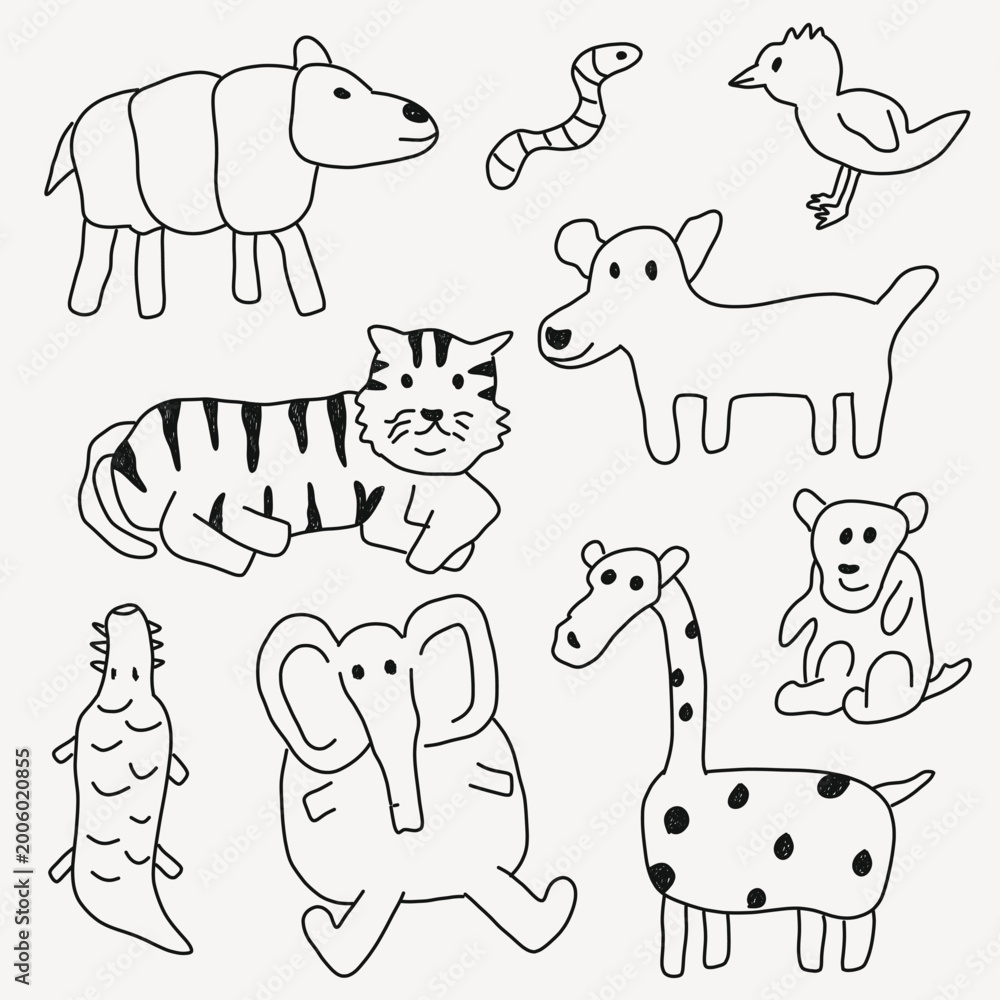 Obraz premium kids drawing animal doodle illustration