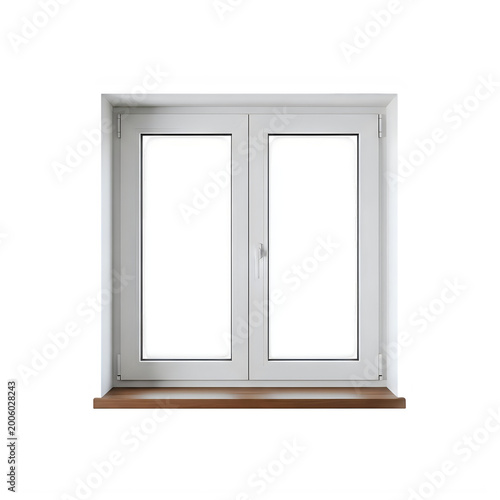 Modern double door window with wooden sill