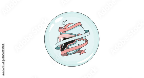 Photography Motorcycle helmet in bubble with ribbon
