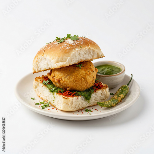 Delicious Indian street food vada pav.