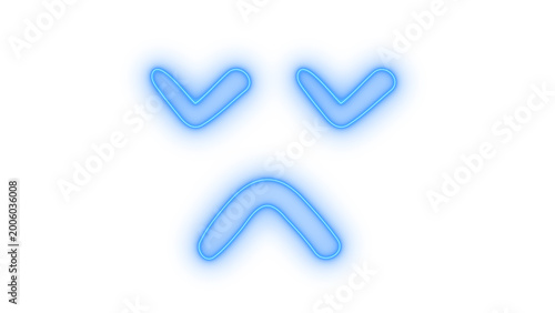 Foto Colorful neon glowing sad face emoticon icon with a modern luminous light effect, conveying disappointment and negative feelings, representing sadness, isolated on transparent background
