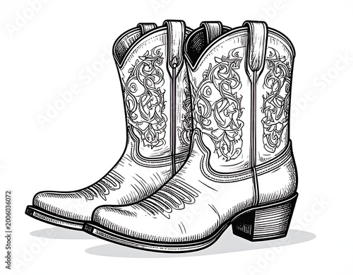 A pair of intricately designed cowboy boots with high heels