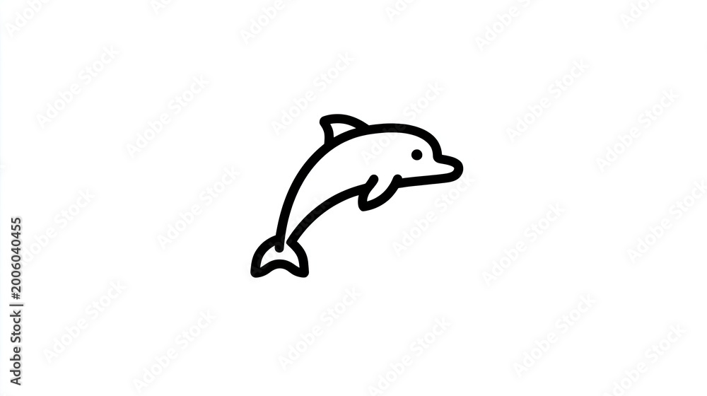 Fototapeta premium Simple black line drawing depicts a stylized marine mammal leaping from water