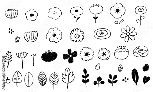 北欧風の花と葉っぱのかわいい手描きアイコンセット