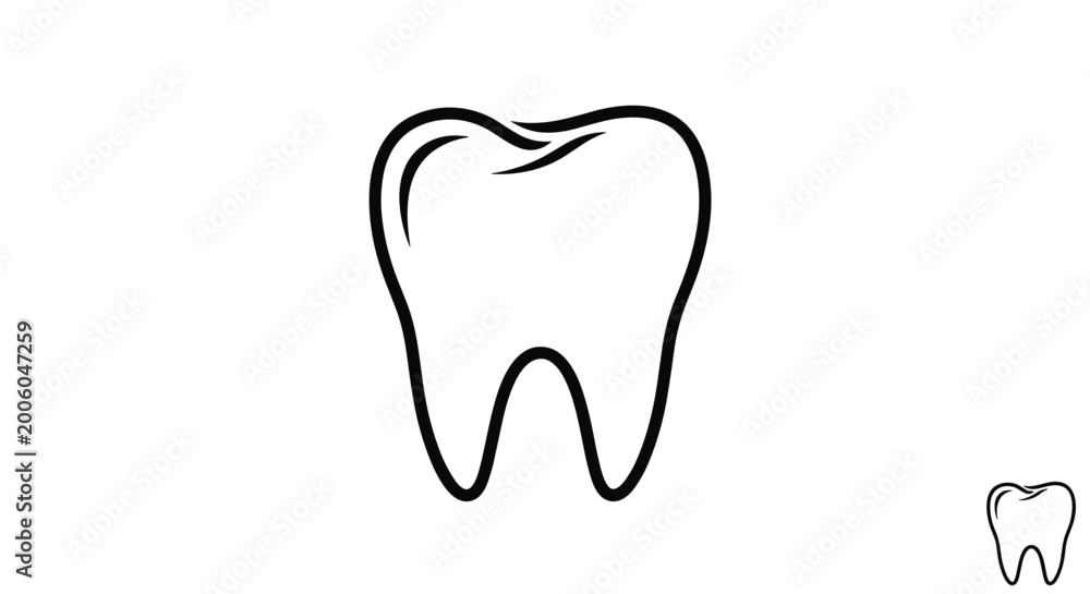 Obraz premium Clean black and white line art illustration of a single human tooth representing dental care and oral health services.