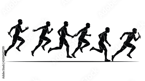 Photography Set of relay runners passing the baton, silhouette of athletes running, vector i