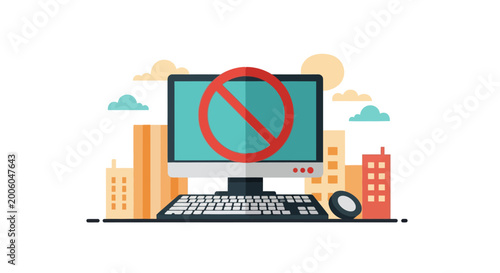 No internet cityscape with computer.
