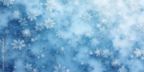 Fotografi Abstract blue background with winter water drops on a window featuring a frosted