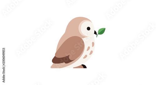 Photos Owl Holding Green Leaf Branch.