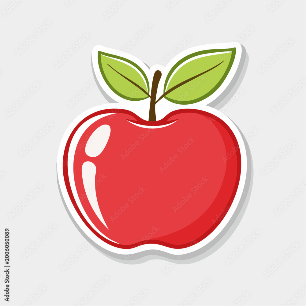 Fototapeta premium Stylized Red Apple with Green Leaves Icon