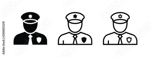 Foto Police officer icon set with tie and badge law enforcement professional public s