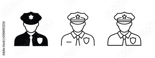 Foto Police officer icon set with tie and badge law enforcement professional public s