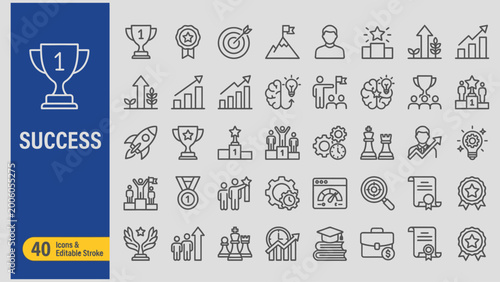 Billede på lærred Success web icons in line style