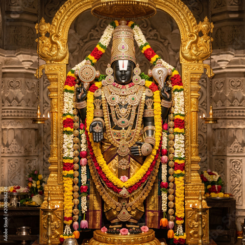 Ornate Statue of Lord Venkateswara Balaji in a Traditional Hindu Temple