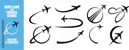 Schilderij op canvas Flying up airplane icons