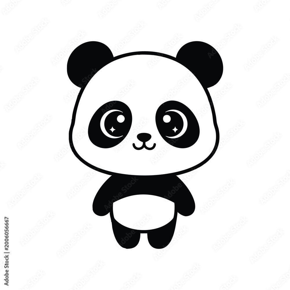 Obraz premium Cute Little Panda Bear Adorable Cartoon Character Illustration