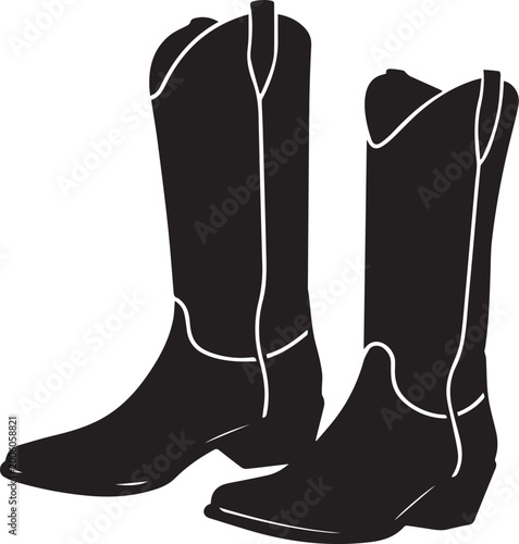 cowboy boots western footwear western boots silhouette vector, black and white silhouette vector illustration