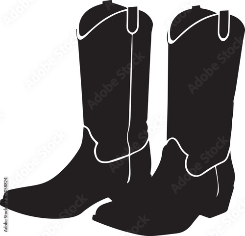 cowboy boots western footwear western boots silhouette vector, black and white silhouette vector illustration