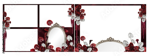 photobooth template with red and white flowers