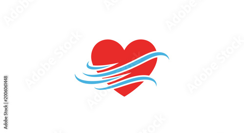 Billede på lærred Red Heart with Blue Lines.